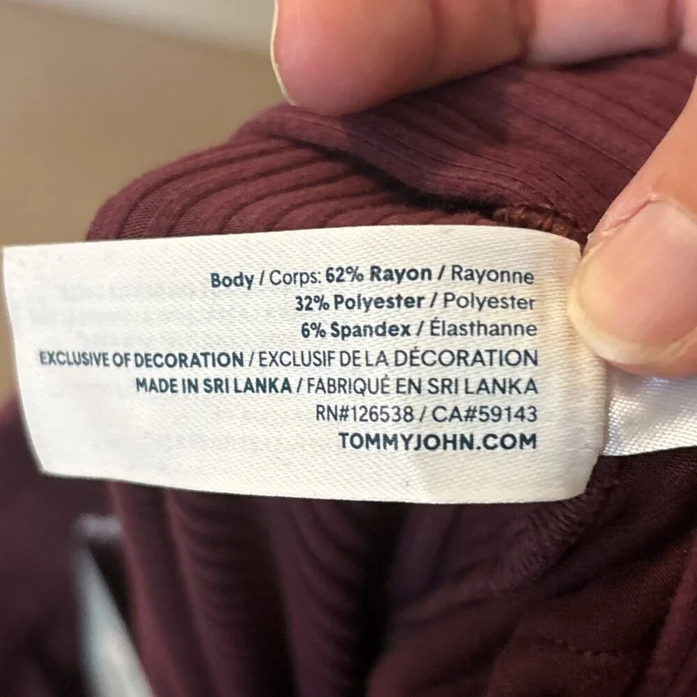 Tommy John Women’s Brushed Rib Wide Leg Lounge Pants Soft Port Royale Maroon SM